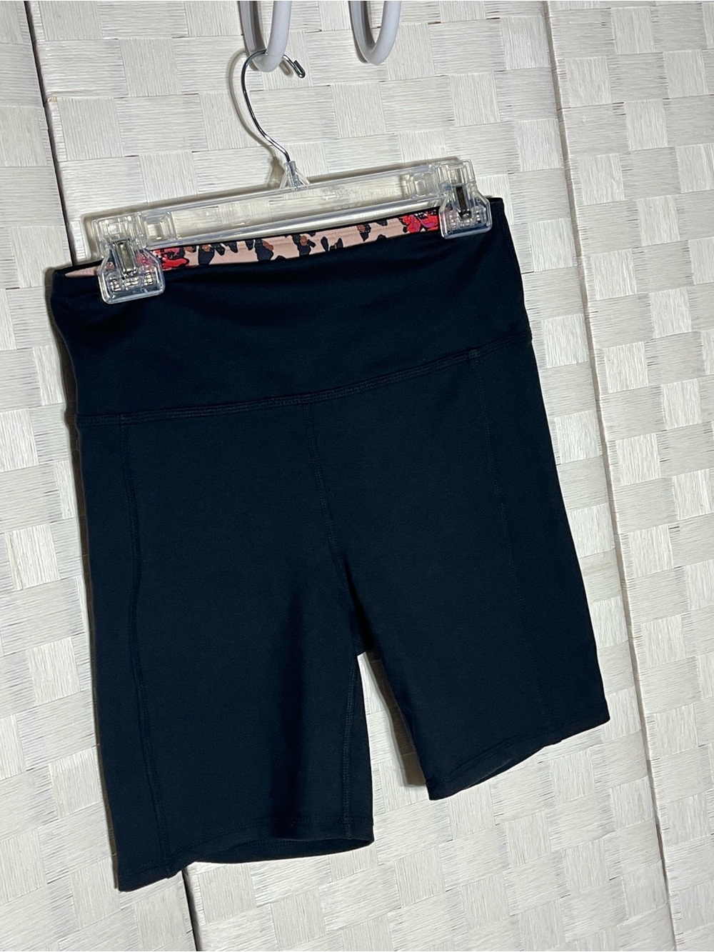 Wildfox Black High-Rise Bike Shorts with Pink Leopard Waistband